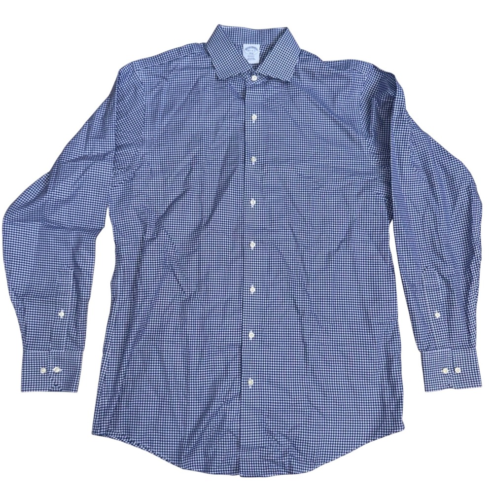 Brooks Brothers Regent Gingham Shirt Mens 16.5 36/37 Blue White Non-Iron Cotton